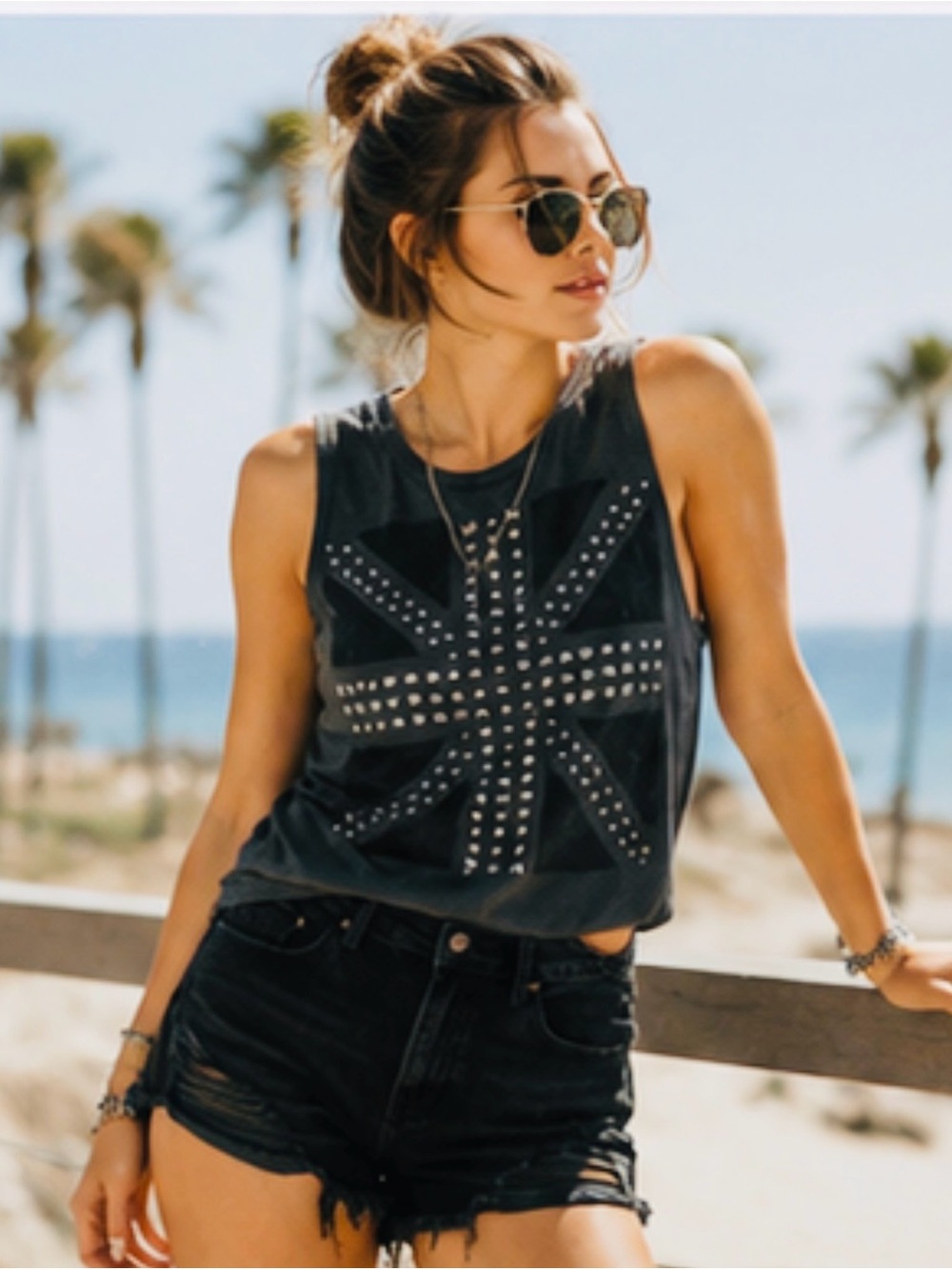 Studded GB Flag Muscle Tee - Brownish Gray